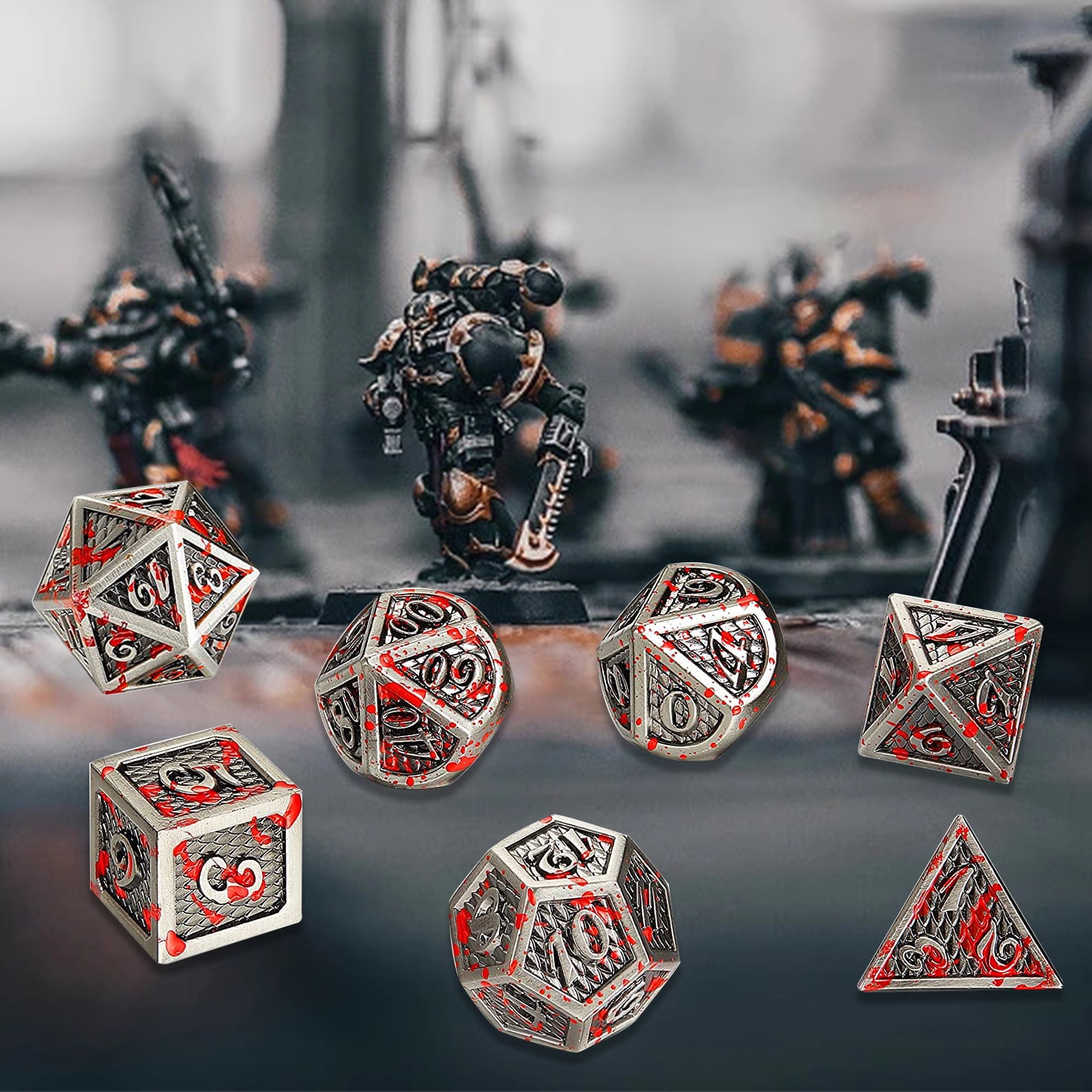 Metal D&D Dice Set,7 Pieces Dragon Scale Metallic D&D Die with Gift Metal  Case for Dungeons & Dragon Game By Aousthop