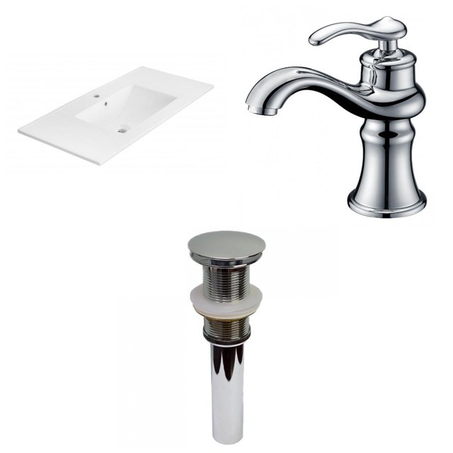 American Imaginations 35.5-in. W 1 Hole Ceramic Top Set In White Color - Drain Incl. AI-32734