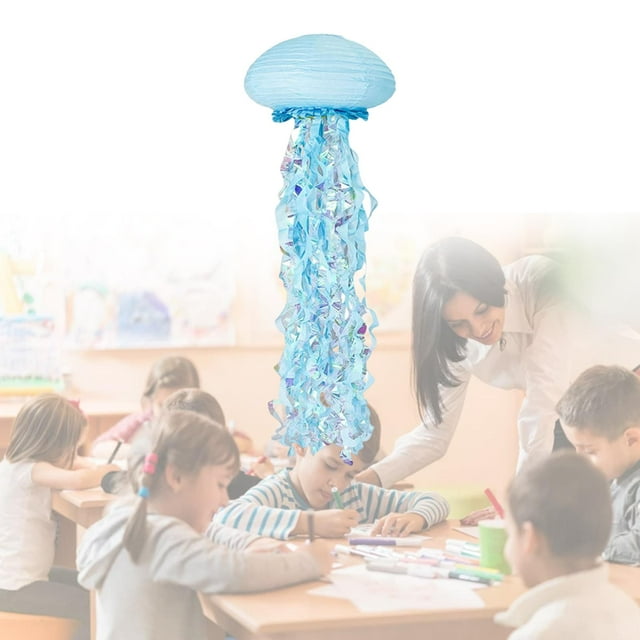 Colgante de pared de farol de papel de medusas Colcomx creativo para aula boda bebé Azul