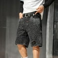 thumbnail image 6 of Dolkfu Ripped Mens Shorts Rhinestone Denim Jean Shorts Distressed Zipper Men's 5 Inch Inseam Shorts 30, 6 of 9