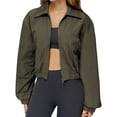 thumbnail image 1 of Chaqueta Corta Holgada para Mujer, con Cremallera, Cortavientos, Cálida, Ideal para Deportes Al Aire Libre y Correr Verde Oscuro XL, 1 of 7