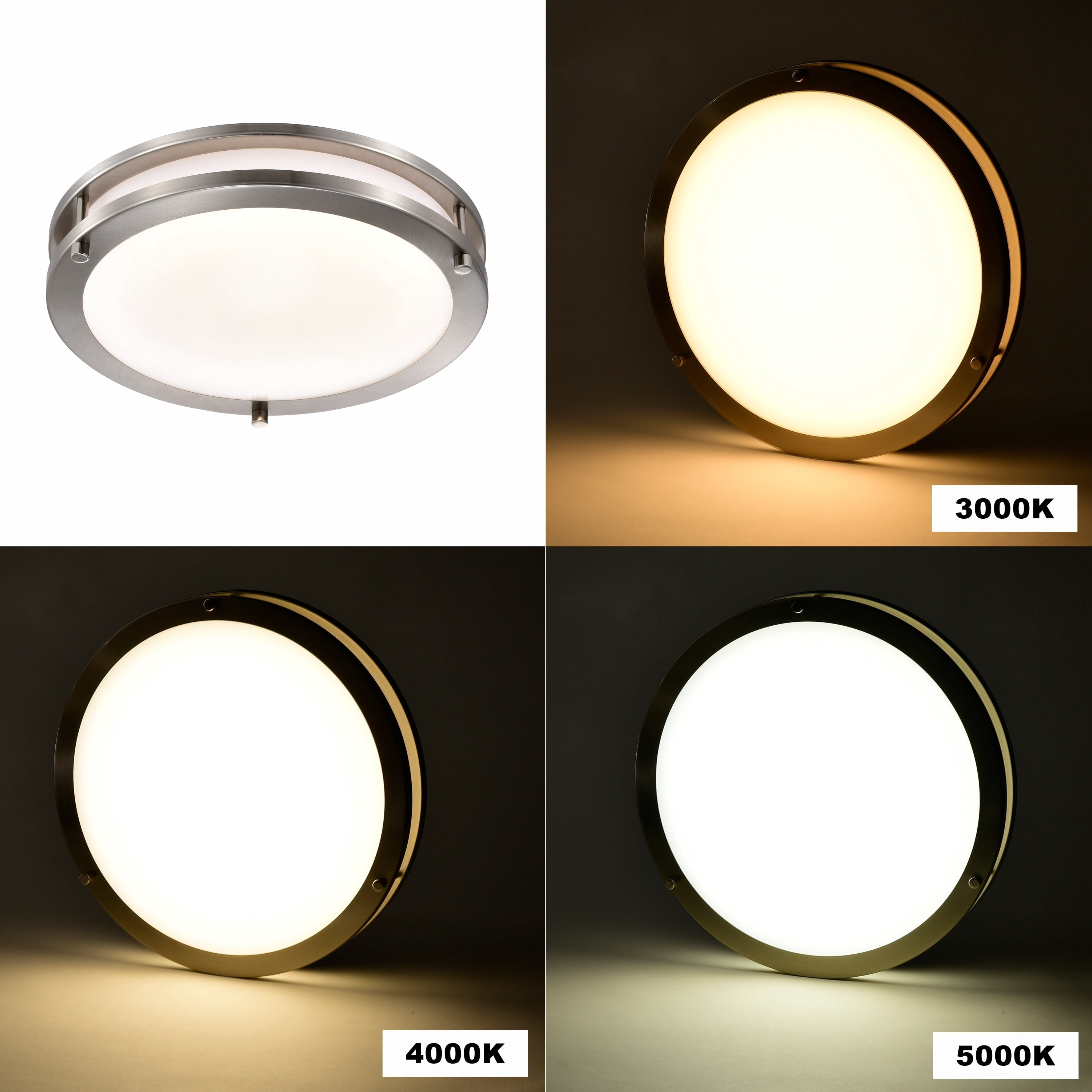 C Cattleya  Brushed Nickel Integrated LED Flush Mount Ceiling Light Selectable 3000K/4000K/5000K 20W 13.75in. Width 13 to 24 Inches