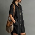 thumbnail image 6 of Miqool Women's Cotton Lapel Shirt Dress Casual Short Sleeve Button Front Utility Mini Dress with Pockets Loose Fit Summer Dress, 6 of 8