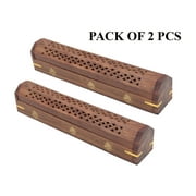 DharmaObjects 2 Pack Wooden Coffin Incense Burner with Ganesh Brass Inlays and Storage Compartment - 12X2X2 Inches