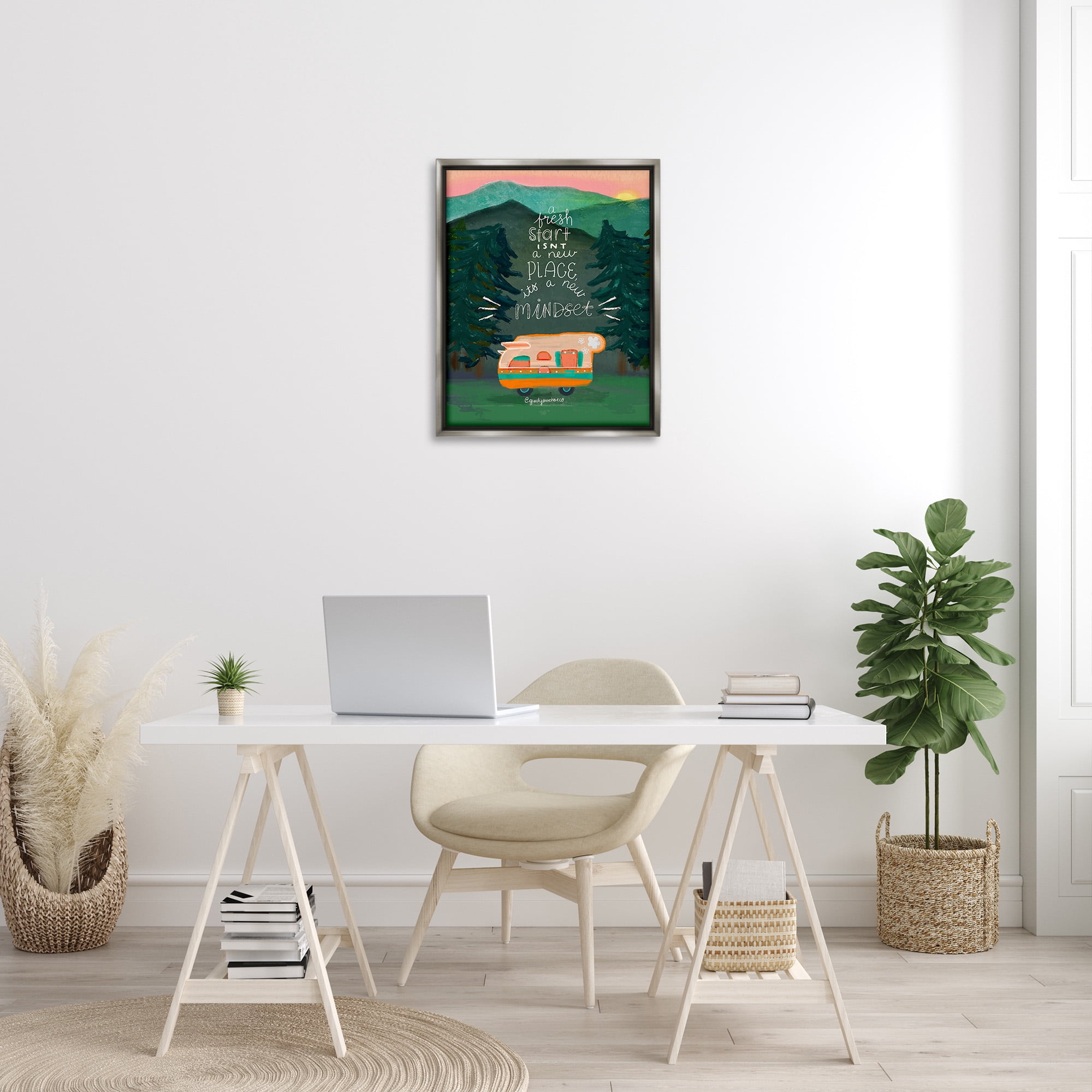 Stupell Industries Fresh Start New Mindset Inspirational Painting Gray Floater Framed Canvas Art Print Wall Art, 25 x 31