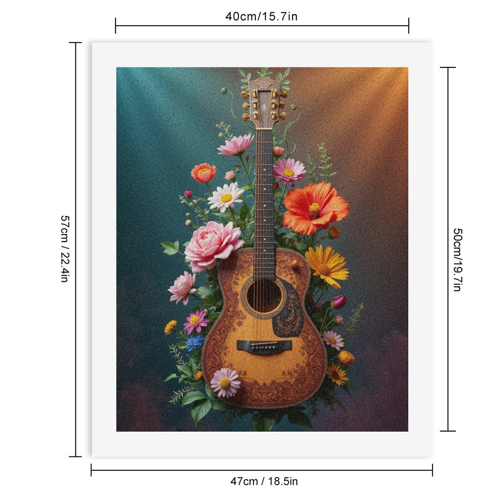 Paint By Numbers Kit for Adults Beginner - Guitar Floral Fusion Artistry DIY Canvas Painting Kits for Adults, Frameless Paint By Number for Adults for Home Wall Decor 16x20 Inch