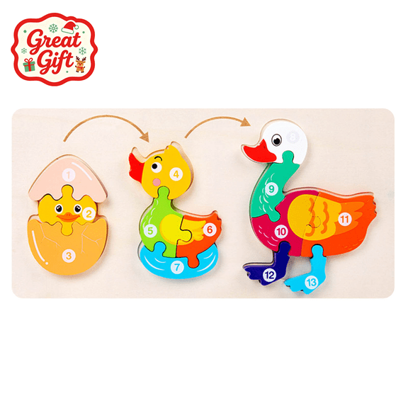 Wooden Duck Life Cycle Number Jigsaw Puzzle, Stocking Stuffers Montessori Educational STEM Toy, Preschool Fine Motor Cognitive Play Toy, Christmas Birthday Holiday Gift for Toddler Boys Girls 3