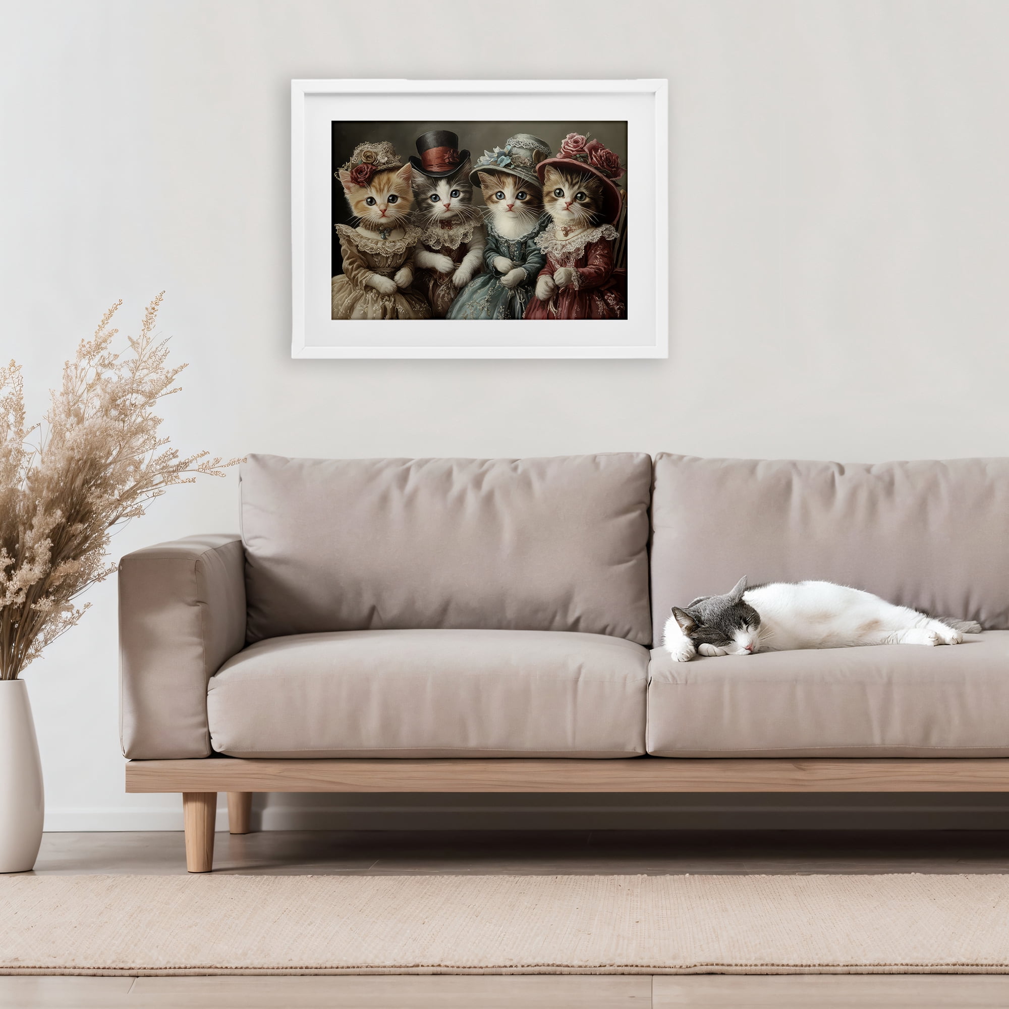 Stupell Industries Vintage Dress Kittens White Framed Print Under Glass, design by The Wands Want
