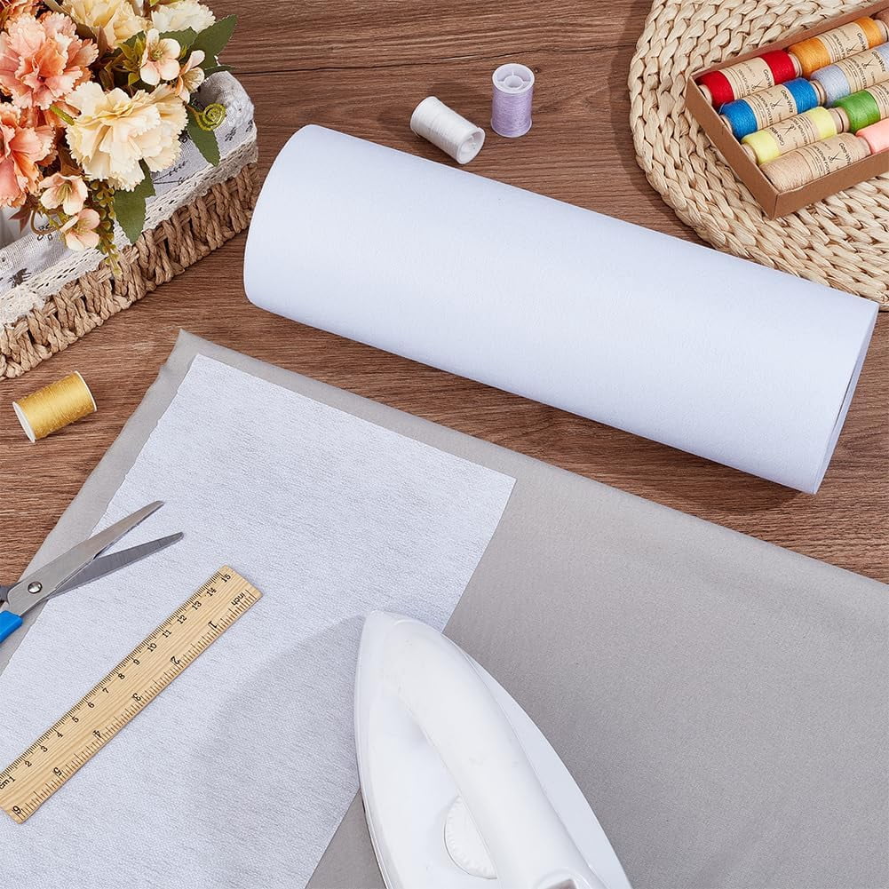 Heavy Weight White Iron-On Fusible Interfacing 11.8 Inchx30 Yards Non-Woven Interfacing Iron On Single-Sided Interfacing Non-Woven Apparel Interfacing for Sewing DIY Crafts Supplies White DIY
