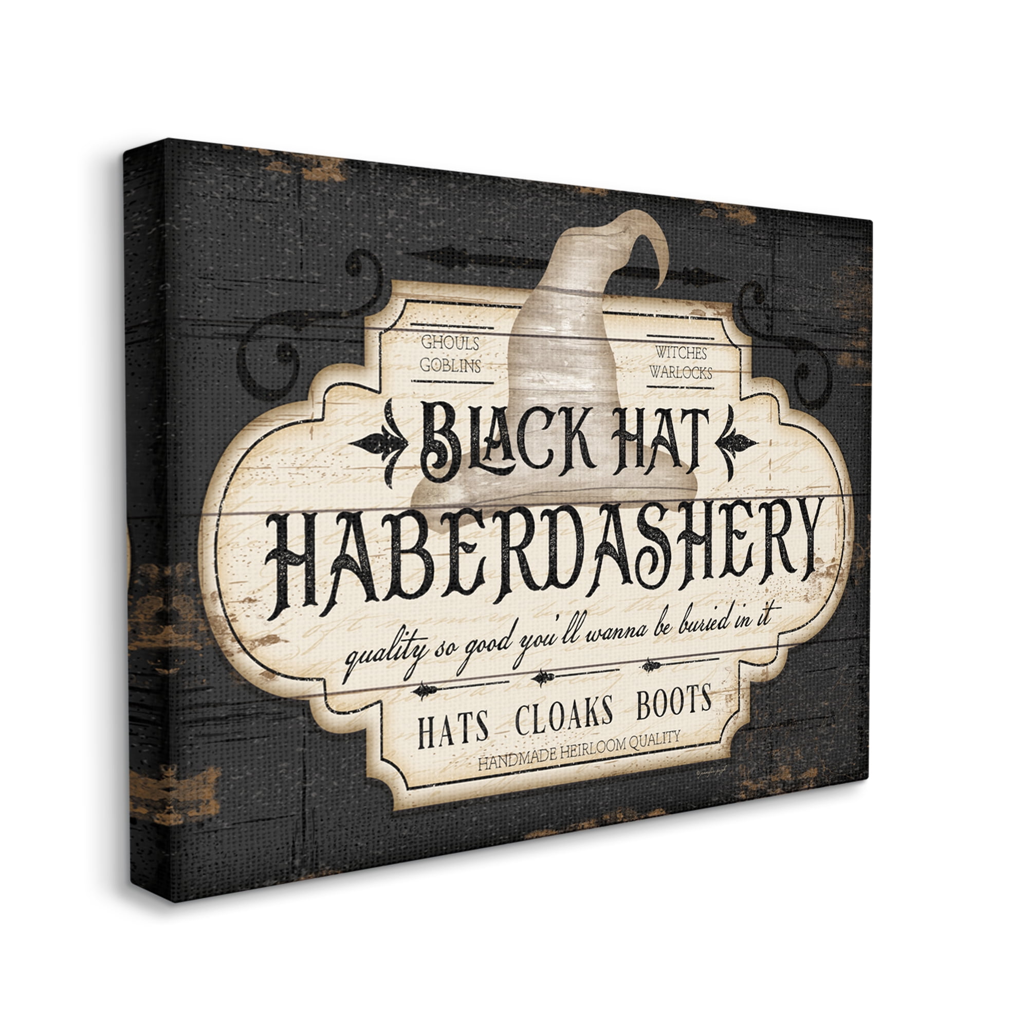 Stupell Industries Black Hat Haberdashery Halloween Sign Spooky Heirloom Quality, 48 x 36, Design by Jennifer Pugh