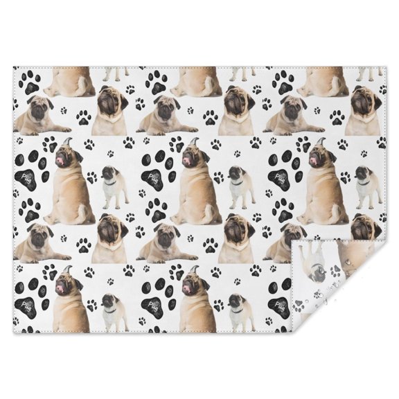 Pug and Footprints Rectangle Tablecloth 60"x84",Waterproof Polyester Rectangle Table Cloth, Wipeable Spillproof Polyester Tablecloth for Dining, Camping, Indoor and Outdoor
