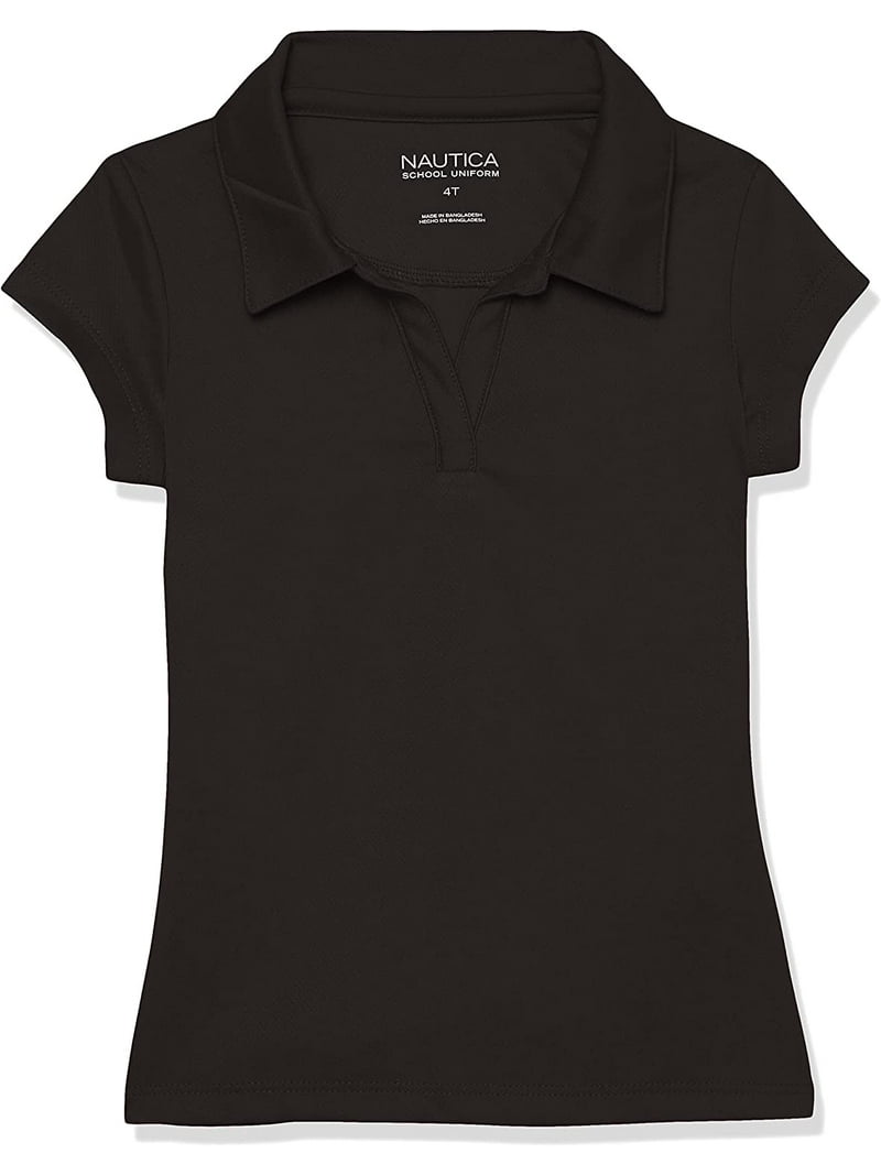 Nautica Girls' School Uniform Short Sleeve Polo Shirt, Button