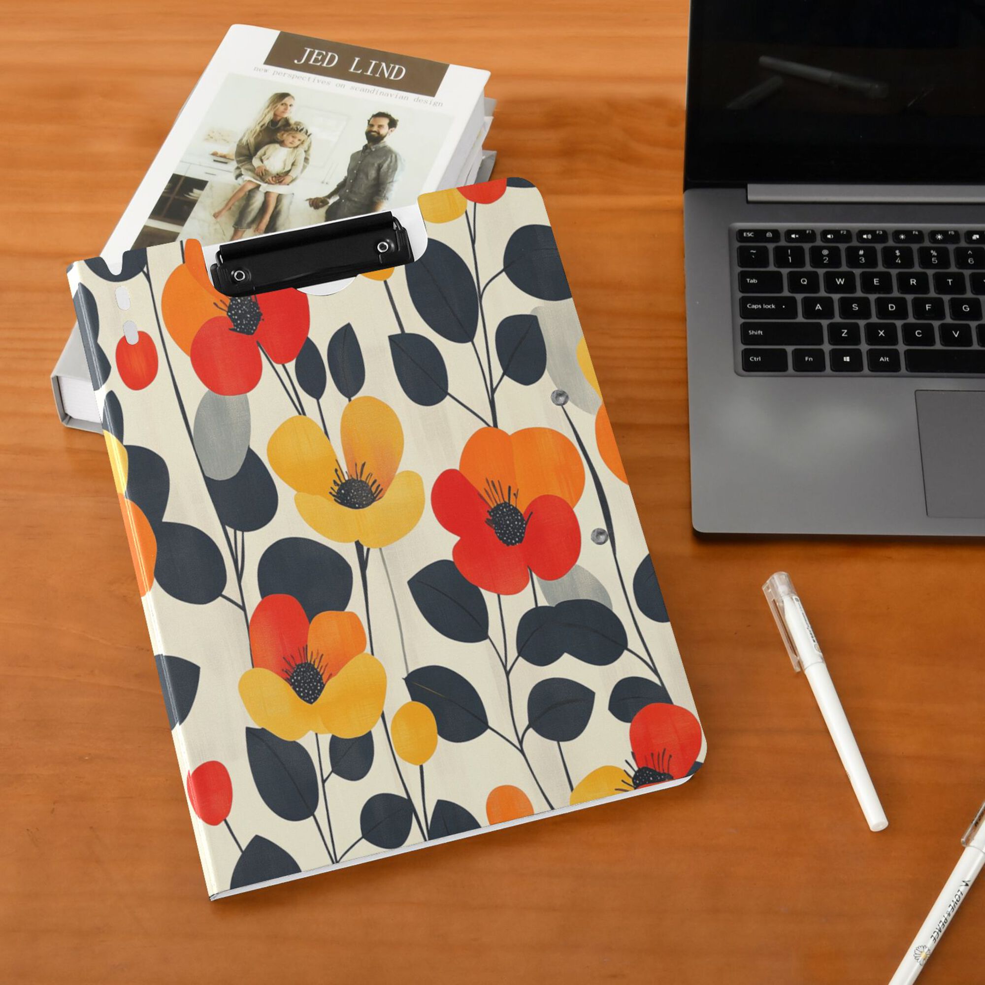 FORMRS A4 Clipboard Folder with Pen Holder Horizontal Foldable School Office Binder, Floral Pattern