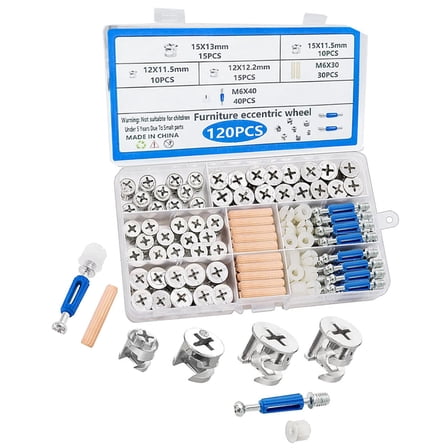 Heavy Duty Cams Locks Fasteners Set Eccentric Hardware Wheels Completes Furniture Assembly Set with Mixed Size Bolts Dowels