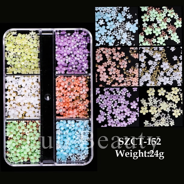 1 caja de adornos de perlas para uñas, piezas redondas para uñas blancas y moradas, cuentas de acero dorado, bolas, joyería, accesorios para decoración de uñas, NF6ZZ01-17 Tan Jianjun unisex