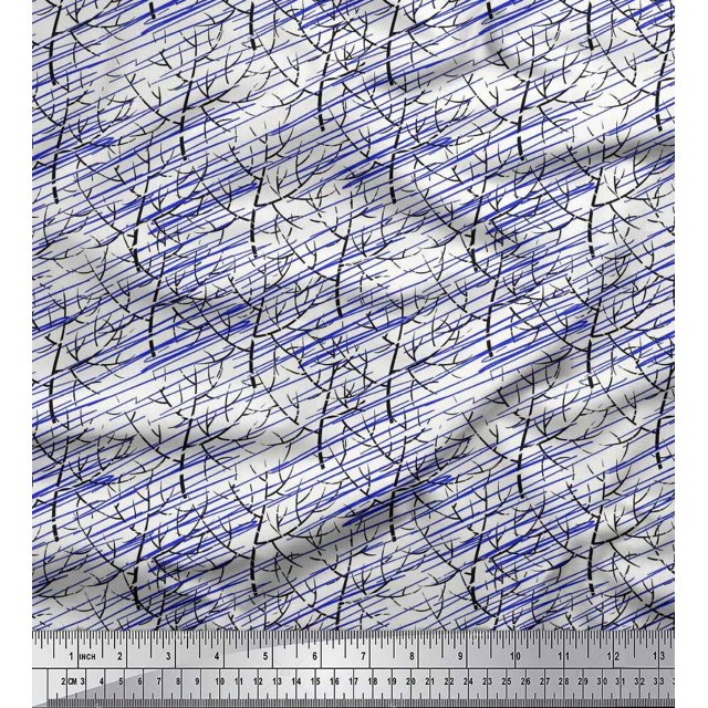 Soimoi Satin Silk Fabric Dry Tree Print Fabric by The Yard 42 Inch Wide