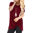 thumbnail image 1 of Women Round Neck Short Sleeve Twist Front Solid Color Top, 1 of 3