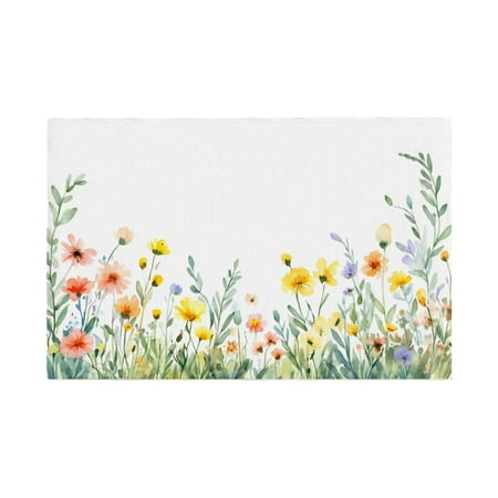 

AshasdS Watercolor Floral Linen Table Mats Set of 4 12x18 inch for Spring Summer Home Table Decor