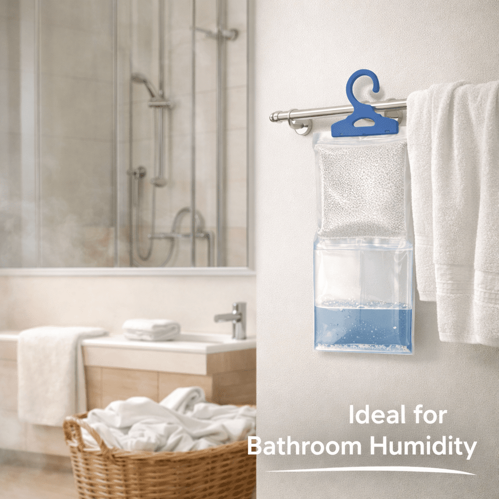 Humidi Free Hanging Dehumidifier Bags 4 Pack, Moisture Absorber for Closet, Bathroom & Basement, Humidity Control Hanging Bags, Fragrance-Free, Space Saving Design