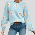 thumbnail image 2 of Yindaity Womens Sweaters 2024 Long Sleeve Crew Neck Lightweight Pullover Knitted Fall Fashion Tops Cute Sweaters for Women (Blue,L), 2 of 6