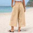 thumbnail image 6 of Women's Summer Solid Color High Waist Wide Leg Cropped Linen Pants, Casual Beach Trousers with Pockets, Relaxed Fit for Daily Wear Khaki M, 6 of 10