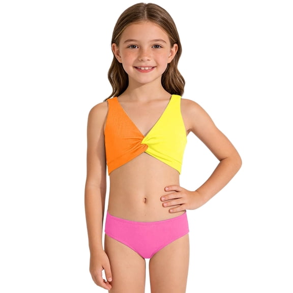 ibiyuan Girls Bathing Suits Size 7-8 Two Piece Adjustable Straps Bathing Suit Ruffle Tankini Set Swim Tank Top Allover Printed Beach Swimwear,13-14 Years