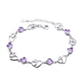 thumbnail image 4 of Pulsera de San Valentín Pulsera de diamantes de imitación morados Pulsera de eslabones de cadena para niñas Doble Corazón 16.5cm, 4 of 8