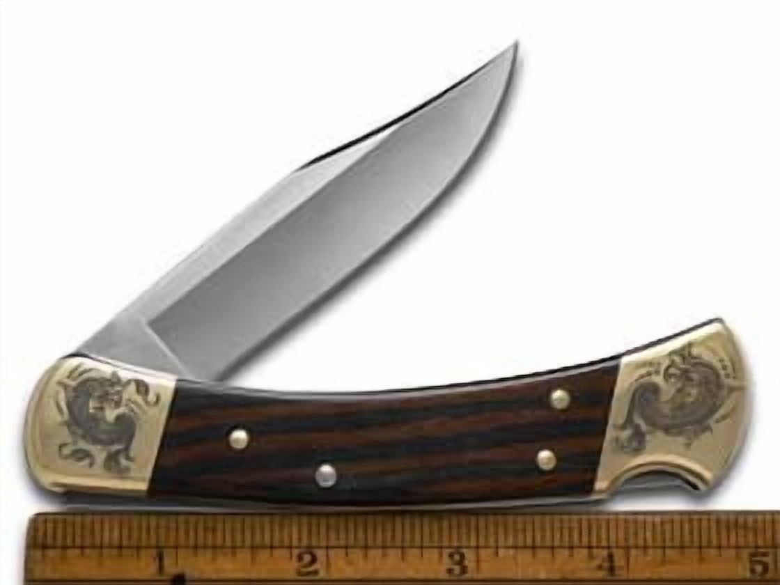 Buck 110 Give'em the Shaft Ebony Wood Folding Hunter 1/250 Stainless Custom Knife