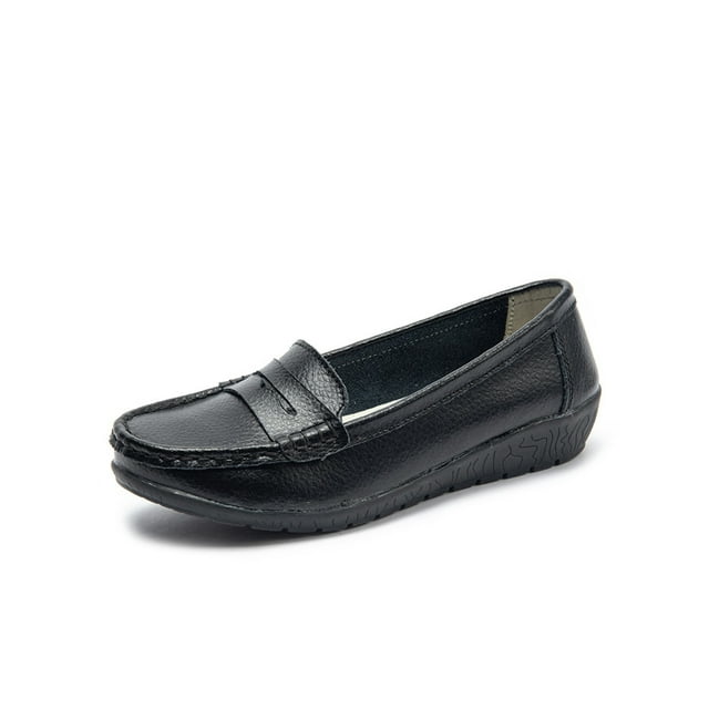 Daeful Mocassins pour Femmes à Bout Rond, Chaussures Bateau, Ballerines Basses, Marche, Légères, Confort, à Enfiler, Mocassins, Noir 6,5