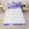 thumbnail image 4 of Manfei Gradient Galaxy Zipper Twin Comforter Sets with Fitted Sheet and 2 Pillowcases,Cute Stars Zipper Bedding Set,Purple Blue,Colorful Stars Reversible,4pcs, 4 of 8