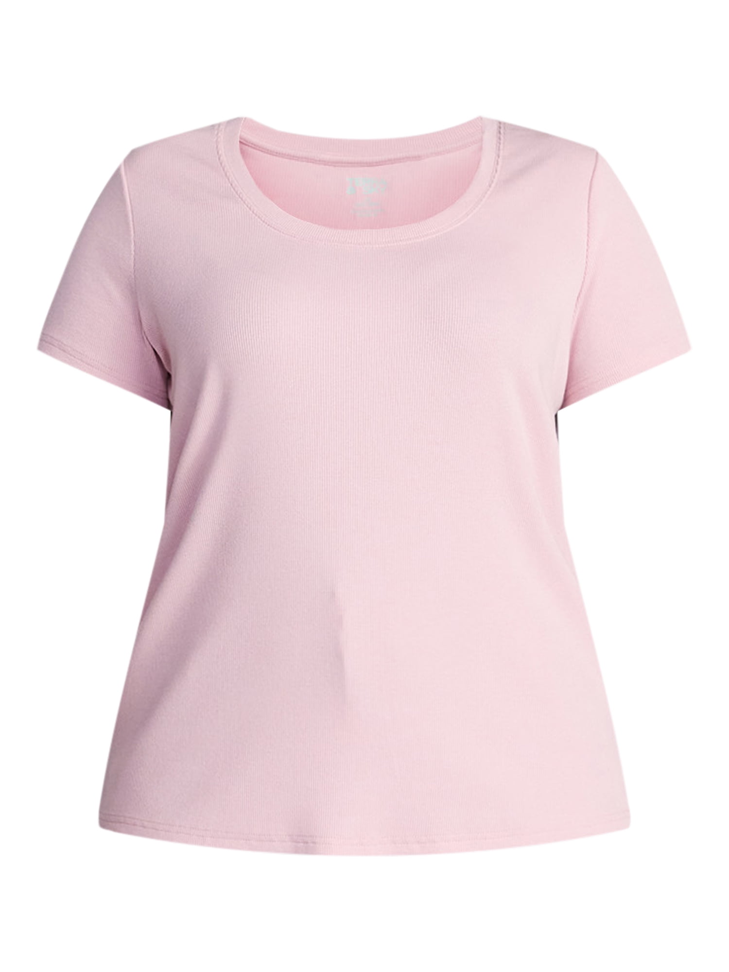 Terra & Sky Women's Plus Size Scoop Neck Rib Tee with Short Sleeves, Size 0X-5X