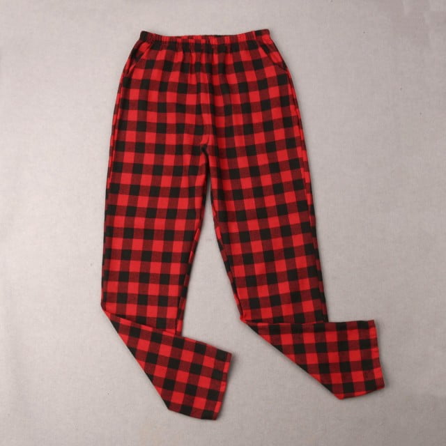 Cotton Family Matching Christmas Pajamas Set Men Women Kids Baby Tracksuit Nightwear Red Plaid Black Solid Tops Pants Casual