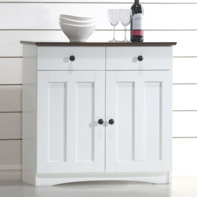 Baxton Studio Lauren Buffet de Cuisine Moderne et Contemporain Bicolore Blanc et Brun Foncé avec Deux Portes et Deux Tiroirs