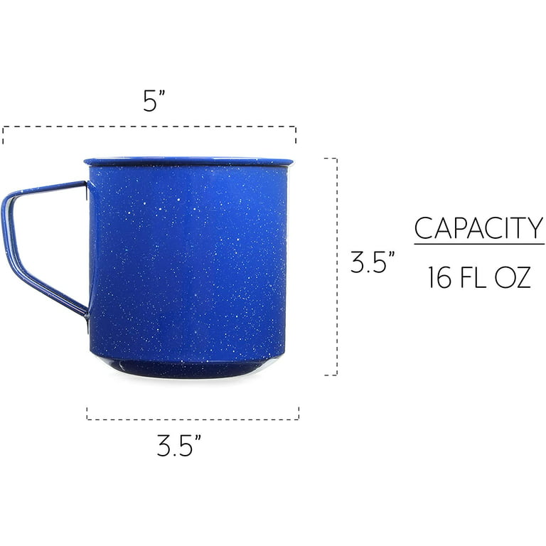 Darware Enamel Camping Coffee Mugs (Set of 4, 16oz, Blue); Metal