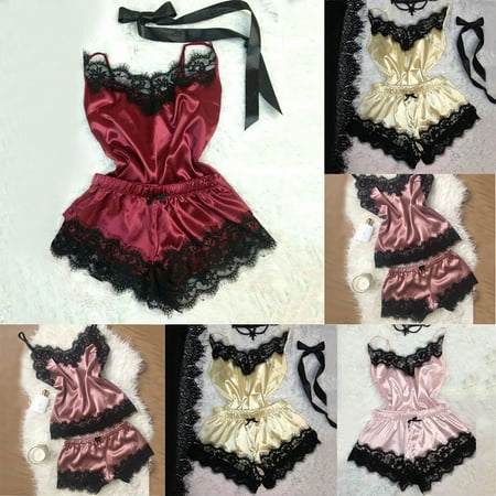 

Women s Bra and Panty YDKZYMD One Piece Bodysuit Satin Silk Sexy Sleepwear Eyelash Bodysuit Lace Lingerie Set Pink S-XL