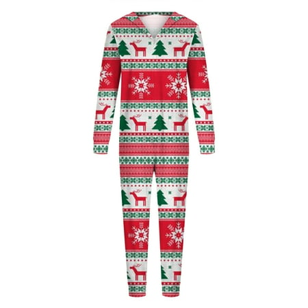 

BELLZELY Family Christmas Pajamas Clearance Parent-child Christmas Set Printed Home Wear Hoodid Pajamas Moms Jumpsuit