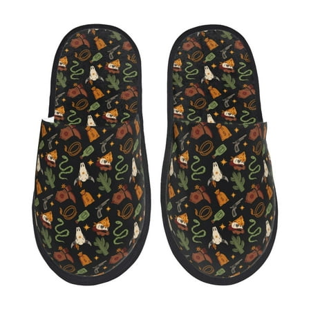 

Fuzoiu Wild West Cowboy Print Unisex Furry Slippers Plush Indoor Shoes Trendy House Slippers Anti-Skid EVA Sole House Shoes for Home Office and Travel -Medium