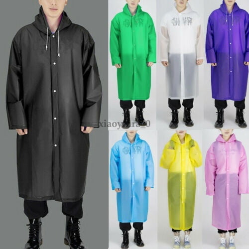 Chaqueta impermeable larga para hombre y mujer de EE. UU., impermeable con capucha y botones, impermeable de una pieza de EVA para exteriores,Rosa