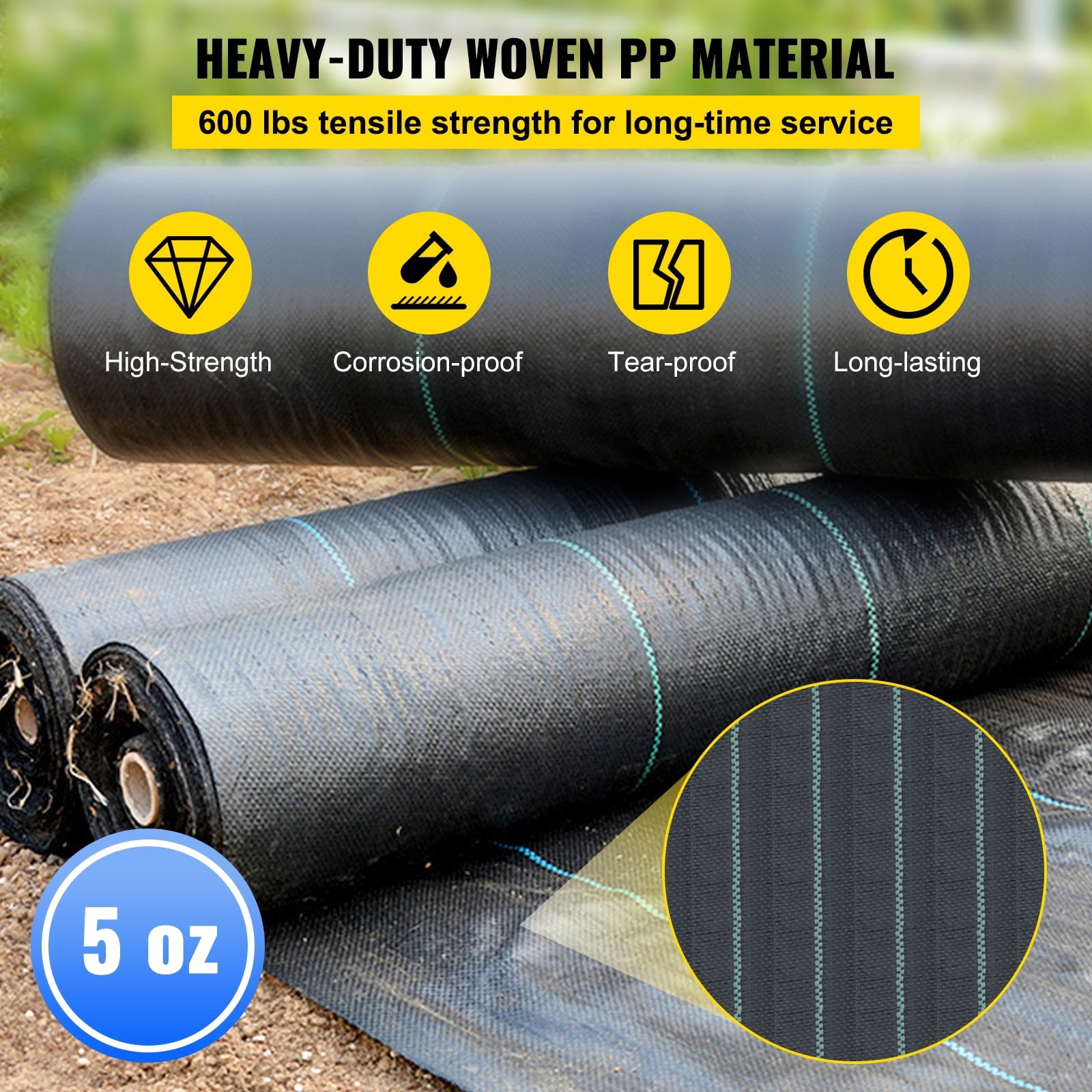VEVOR Commercial Grade Driveway Fabric Weed Barrier Landscape Fabric for Walking Path 12.5x30ft