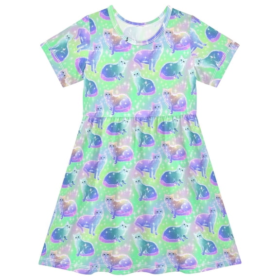 joogoo Glitter Cute Cats Girls' Short Sleeve Dress Kids Dresses 5-6T