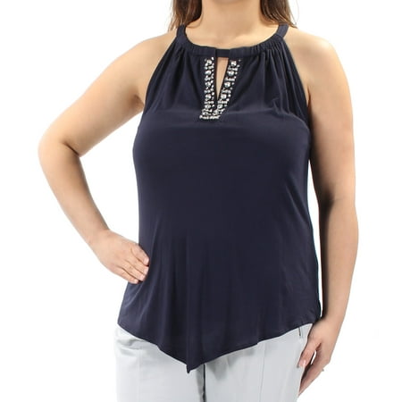 Rhinestone Keyhole - INC Womens Navy Rhinestone Sleeveless Keyhole Trapeze Top Size: XL