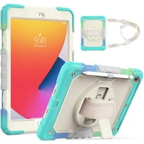 Timoom iPad 9th Generation Case iPad 8th/7th Generation Case with Screen Protector Pencil Holder 360 Stand Hand Strap Kids Shockproof Heavy Duty Rugged Cover for iPad 10.2 2021/2020/2019,Rainbow Blue