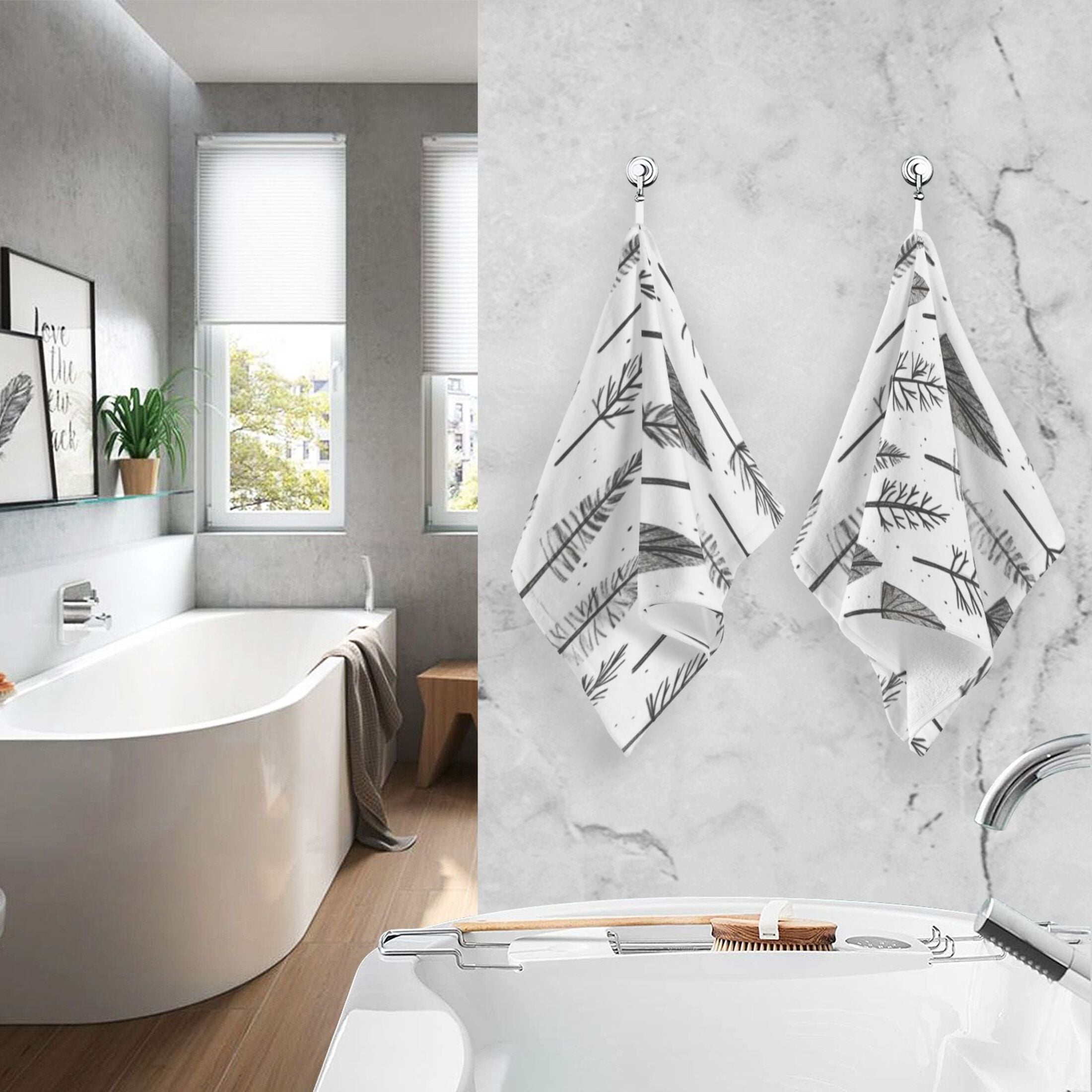Cotton Towel Two-Piece 16x28 Inch One Sizex2 Face Towel Set Towel Set Cotton Hand Bath Towel Bathroom Beach Cartoon Black Pretty Little Tree