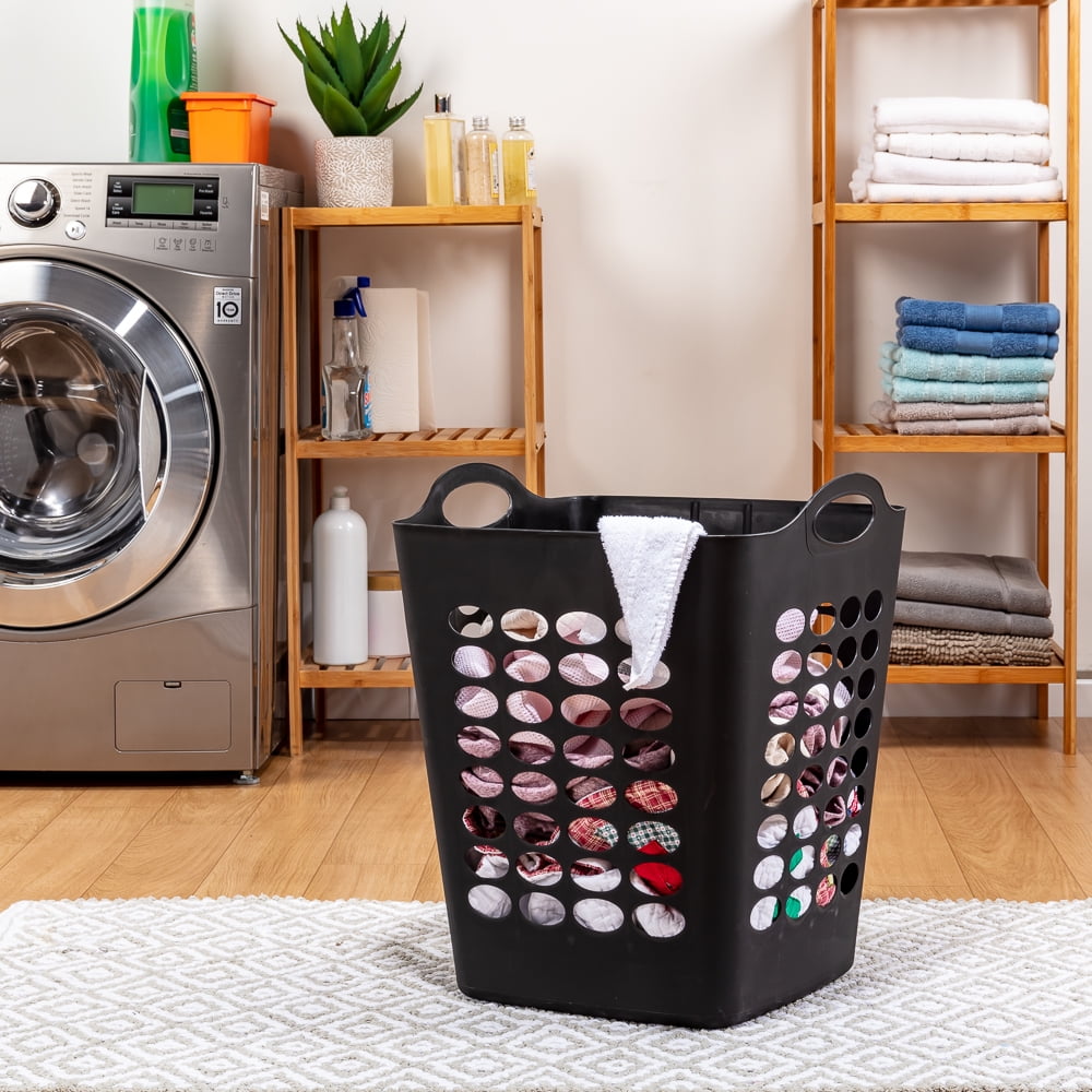 Mainstays 1.6 Bushel Flexible Square Plastic Laundry Hamper, 3 Pack, Black