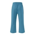 thumbnail image 5 of Women Casual Capris Straight Leg Drawstring Elastic Waist Linen Pants with Pockets, 5 of 5