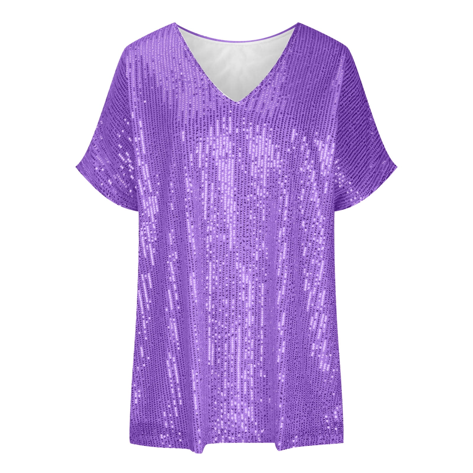 Plus Size Sequin Tops Women Fashion V Neck Loose Short