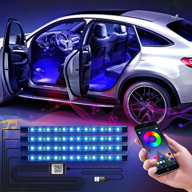 Sistema de luces LED para coche, luces de neón para debajo de la carrocería, tira de luces LED para debajo del coche, manguera, luz inferior, control remoto con música y función de activación por