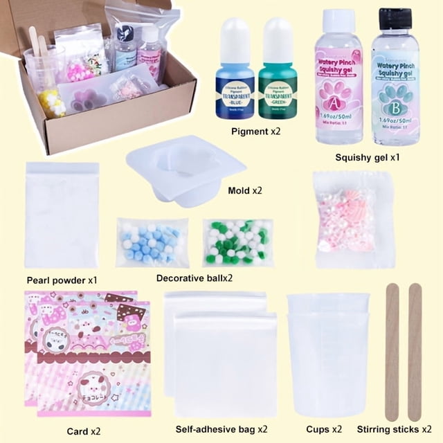 Kit de Fabricación de Gel Squishy 18pcs/set, Kit para Hacer Joyería DIY, Molde de Silicona Suave en Forma de Pata de Gato, Incluye Pegamento de Resina AB de Silicona Transparente 50ml:50ml, Flocking