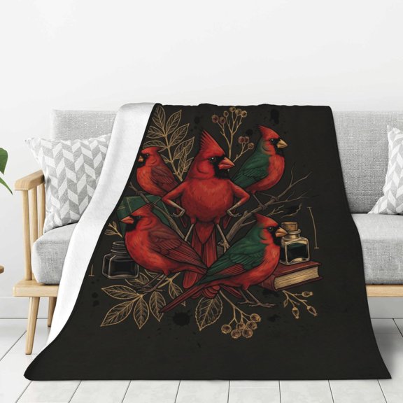 Cardinal Blanket, Red Bird Winter Nature Throw, Plush Fuzzy Flannel Bedding, Thoughtful Thanksgiving Gift, Bed Decor 50x40