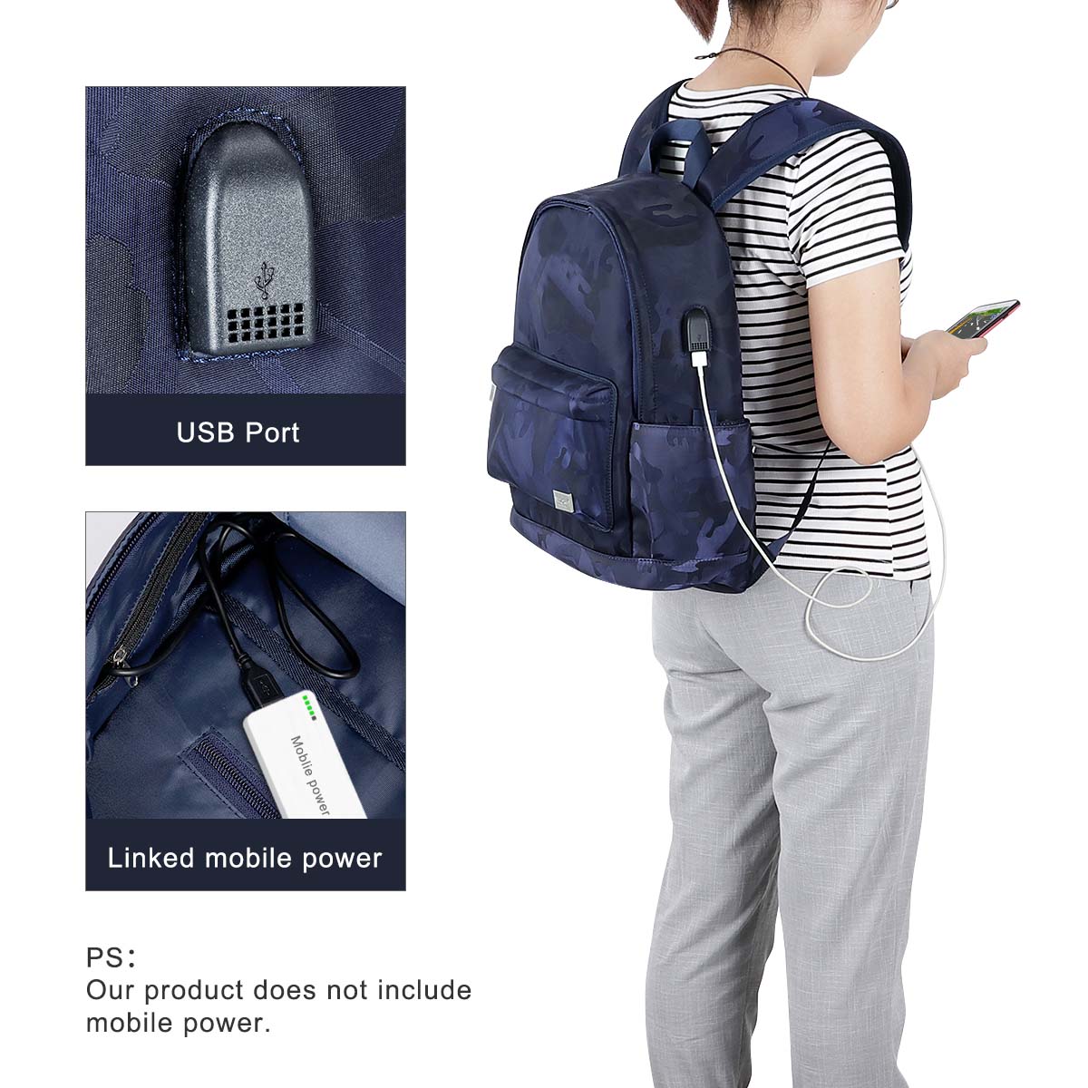 Laptop Backpack 13.3 Inch Stylish Computer Backpack School Backpack Casual Daypack Laptop Bag Water Repellent canvas Business Bag Tablet With USB Port for Travel/Business/College/Women/Men/students - image 3 of 6